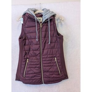 YMI Puffer Vest Women's XL Burgundy Quilted Hooded Zip Pocket Sleeveless Jacket